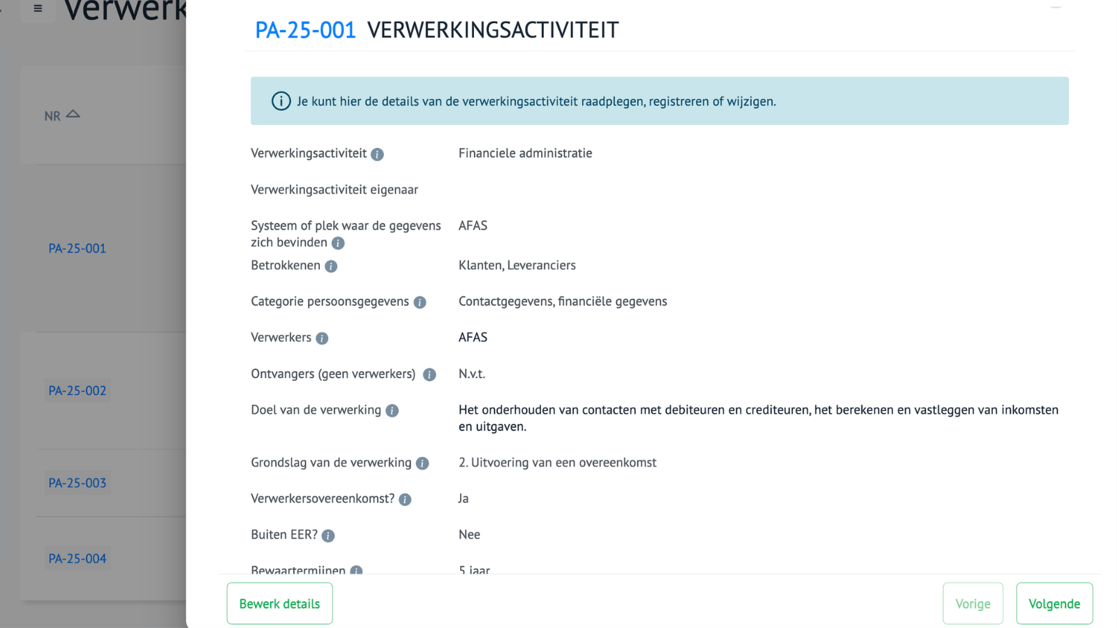 Perium Verwerkingsregister